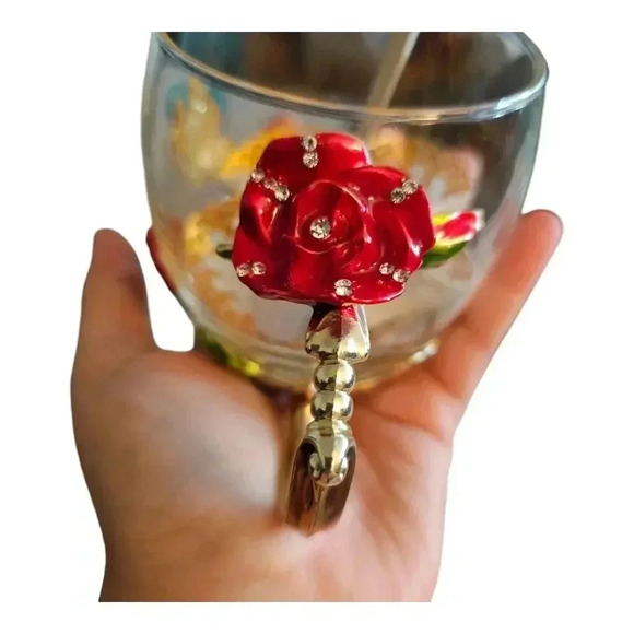 Arc of France Glass Tea Coffee Red Rose & Purple Butterfly Matching Spoon - Picture 2 of 6